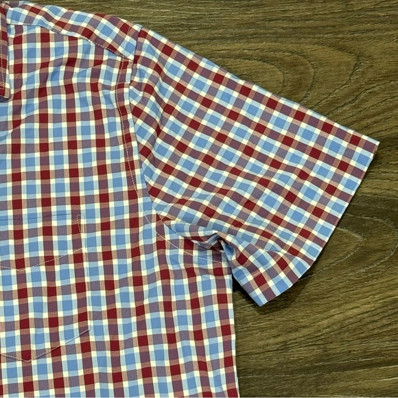 Untuckit Men’s Blue Maroon Plaid Short Sleeve Hopler Slim Fit Shirt Large - Picture 3 of 7